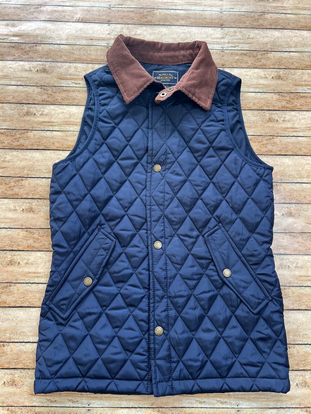 Properly Tied Boys Beaumont Quilted Vest with Brown Corduroy Collar XL 18-20
